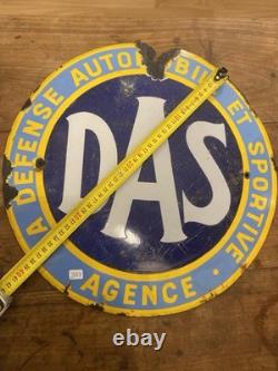 Plaque émaillée bombée- D. A. S Défense Automobile et Sportive- Diamètre 40 Cm