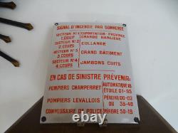 Plaque émaillée bombée ancienne SIGNAL D'INCENDIE PAR SONNERIE PARIS 27 x 21