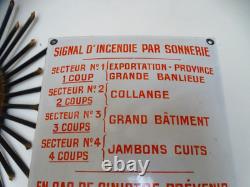Plaque émaillée bombée ancienne SIGNAL D'INCENDIE PAR SONNERIE PARIS 27 x 21