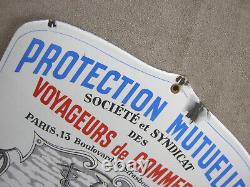 Plaque émaillée bombée ancienne paris voyageur commerce protection syndicat