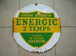 Plaque émaillée carburant auto lubrifiant energic 2 temps huile Energol 60 cm