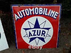 Plaque emaillée de garage AZUR Automobiline antique french enamel oil sign EAS