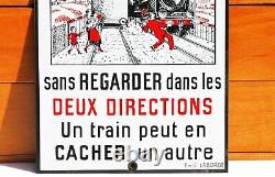 Plaque émaillée de passage à niveau SNCF Ne traversez pas. Émail Laborde
