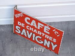 Plaque émaillée double face CAFE de Chartres SAVIGNY