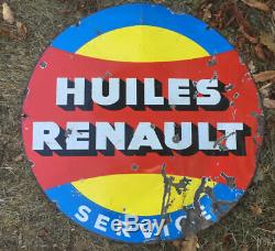 Plaque émaillée double face HUILES RENAULT Garage, Automobilia 65cm années 50