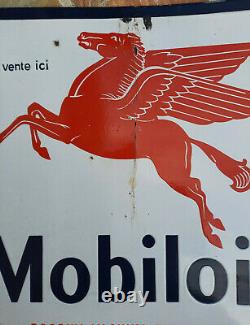 Plaque émaillée double face MOBILOIL Pegasus Garage Automobile Huile années 20