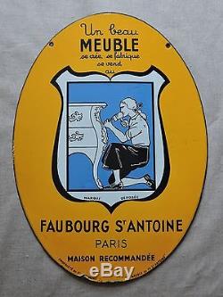 Plaque émaillée ovale double face Meuble Faubourg Saint Antoine PARIS