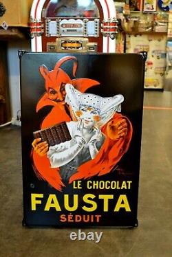 Plaque émaillée publicitaire CHOCOLAT FAUSTA delespaul menier enamel sign