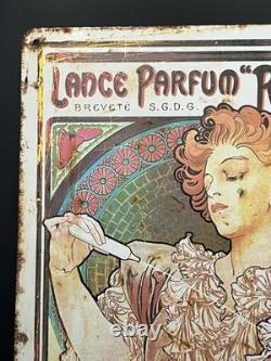 Plaque émaillée publicitaire Lance Parfum Rodo style Art Nouveau 41x30,5