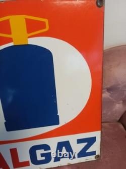 Plaque émaillée publicitaire ancienne Total, grande enseigne vintage rétro déco