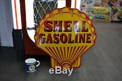 Plaque émaillée shell gasoline bombée pochoir huile 5050 cm