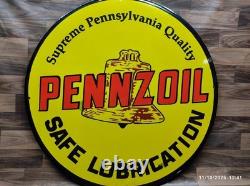 Plaque en métal émaillé porcelaine Pennzoil taille 30 pouces ronde