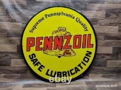Plaque en métal émaillé porcelaine Pennzoil taille 30 pouces ronde