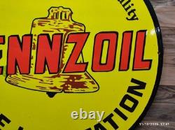 Plaque en métal émaillé porcelaine Pennzoil taille 30 pouces ronde