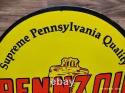 Plaque en métal émaillé porcelaine Pennzoil taille 30 pouces ronde