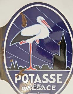 Plaque en tôle émaillée Hansi double face Potasse d'Alsace French enameled sign
