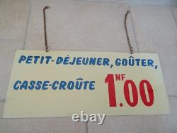 Plaque en tole pub étiquette prix PETIT DEJEUNER art populaire plaque émailée
