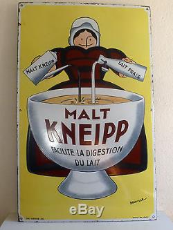 Plaque émaillée MALT KNEIPP 1910 BEUVILLE grand modèle plat RARE émail Ed. JEAN