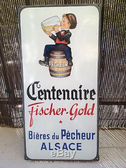 Plaque émaillée ancienne Pêcheur- Fischer Gold