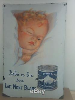 Plaque émaillée lait Mont Blanc émaillerie Alsacienne signée Jules Courvoisier