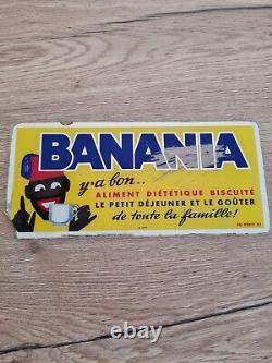 Plaque non émaillée ancienne BANANIA en verre M. Jost, plaque banania