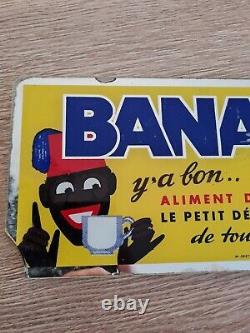 Plaque non émaillée ancienne BANANIA en verre M. Jost, plaque banania