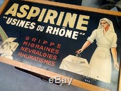 Plaque peinte no émaillée Aspirine du Rhône infirmière 90 cm x 50 cm rare