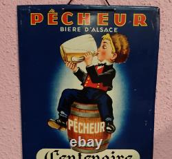 Plaque pub tôle litho bière Fischer centenaire