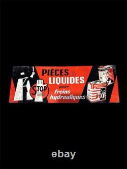 Plaque publicitaire ancienne STOP Pièces & Liquides pour Freins Hydrauliques