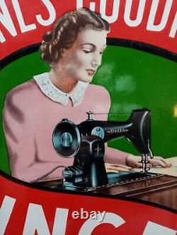 Plaque publicitaire ancienne émaillée 1953 Singer Bruxelle Grande Taille