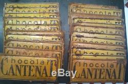Plaque publicitaire ancienne tôle peinte litho Chocolat CANTENAT Vintage 30' X55