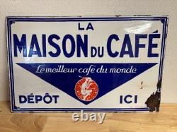 Plaque publicitaire émaillée double face La Maison du Café
