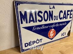 Plaque publicitaire émaillée double face La Maison du Café