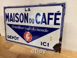 Plaque publicitaire émaillée double face La Maison du Café