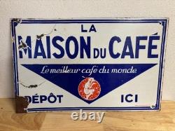 Plaque publicitaire émaillée double face La Maison du Café