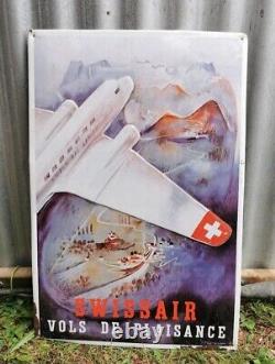 Plaque tole émaillé 60x40 Swissair avion DC2 Vol de plaisance E HÄFELFINGER 1937
