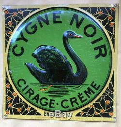 Plaque tôle litho publicité Cygne Noir, cirage crème, 16,5x16,5 cms