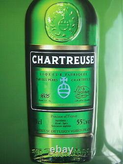 Plaque tole métal bombée bouteille chartreuse verte no émaillé enameled liqueur