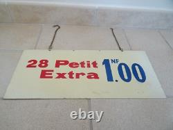 Plaque tole pub étiquette prix PETIT EXTRA FRANC art populaire plaque émailée
