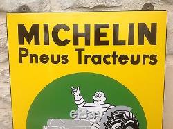 Rare Ancienne Plaque Emaillée Pneus Michelin Tracteurs Etat Mint
