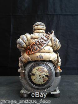 RARE & Ancien Compresseur Mascotte Michelin Bibendum 1930 Gonfleur! Bidon huile