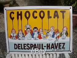Rare Plaque Emaillee Ancienne Chocolat Delespaul Havez Emaillerie Als Strasbourg