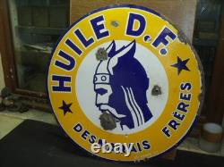 RARE PLAQUE EMAILLEE HUILE DF EAS- bidon pompe essence esso bp shell texaco