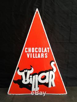 RARE Plaque Emaillée Chocolat Villars Bombée 1950! Rare Format 51 x 73 cm
