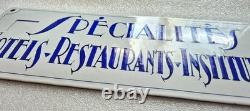 RARE Plaque émaillée Bombée Spécialités pour Hotels, Restaurants. 40x10.5cm