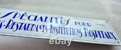 RARE Plaque émaillée Bombée Spécialités pour Hotels, Restaurants. 40x10.5cm