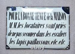 RARE Plaque émaillée d'utilité Bonne Tenue de la Maison bombée 30x20cm
