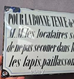 RARE Plaque émaillée d'utilité Bonne Tenue de la Maison bombée 30x20cm