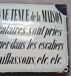 RARE Plaque émaillée d'utilité Bonne Tenue de la Maison bombée 30x20cm