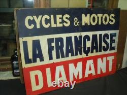 RARE TOLE PEINTE CYCLES MOTOS LA FRANCAISE DIAMANT D EPOQUE no terrot motobecane